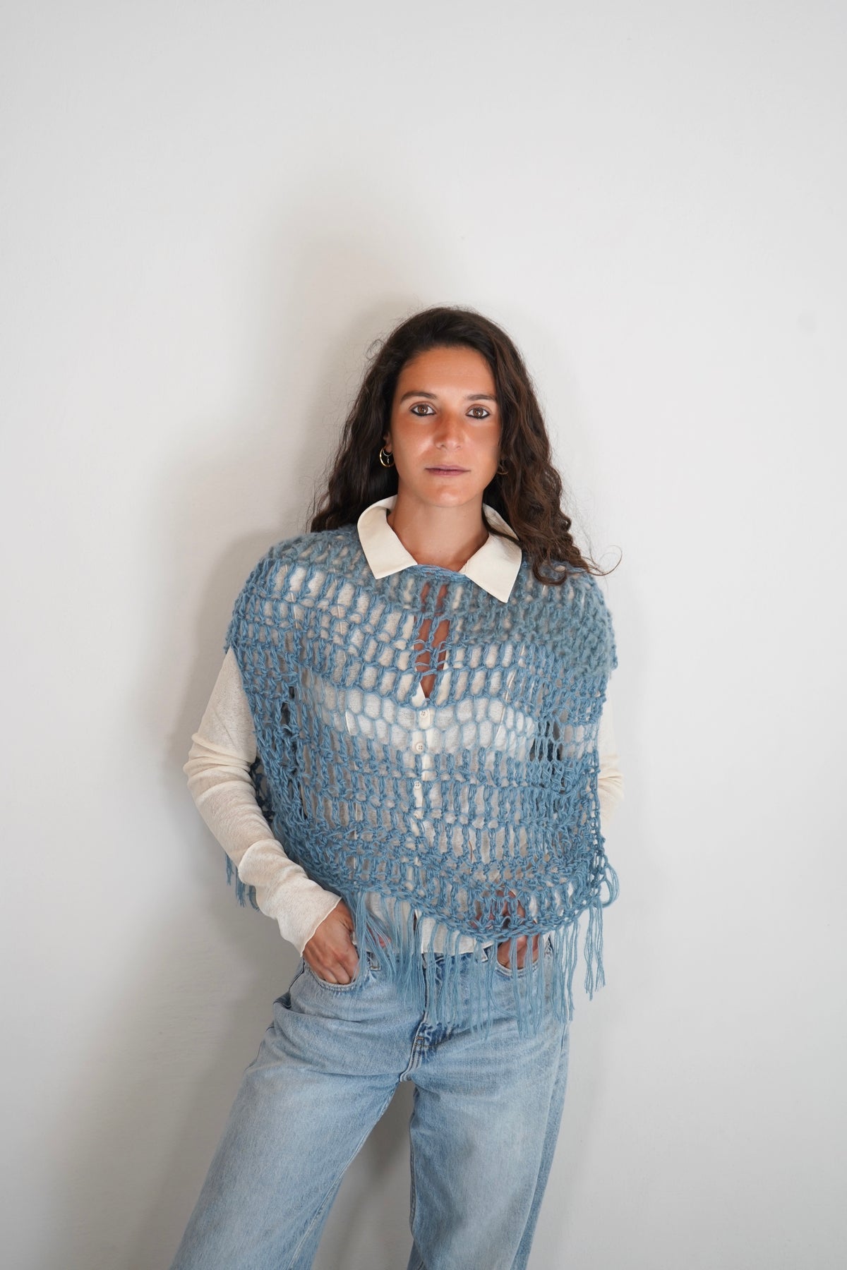 Poncho Nuvola  azzurro polvere